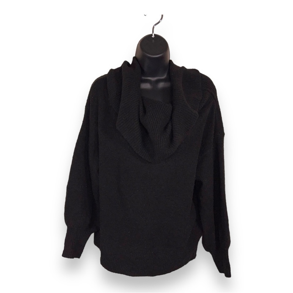 XS NORDSTROM WOMENS BLACK WOOL BLEND SWEATER COWL NECK LONG SLEEVE COZY
